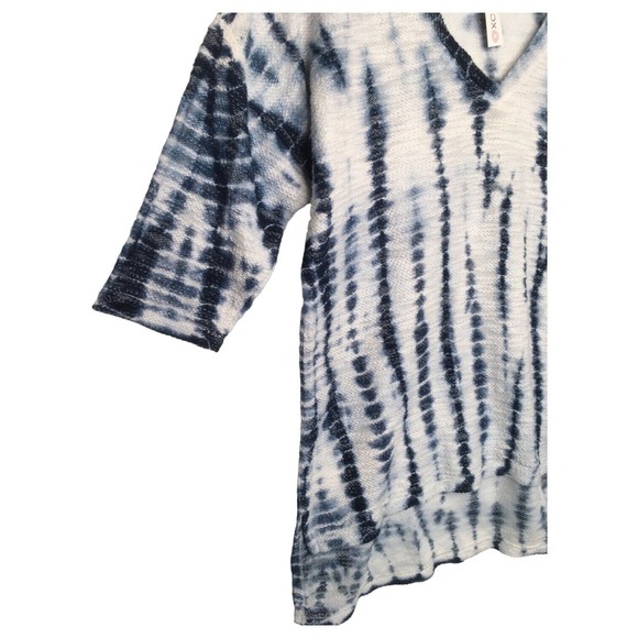 New XCVI Top Womens L Tie Dye Tunic Boho V Neck Short Sleeve Textured Knit Blue - Picture 11 of 14